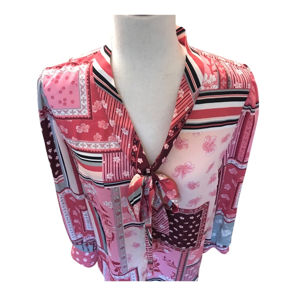 Talbots Patchwork Neck Tie Blouse - image 5